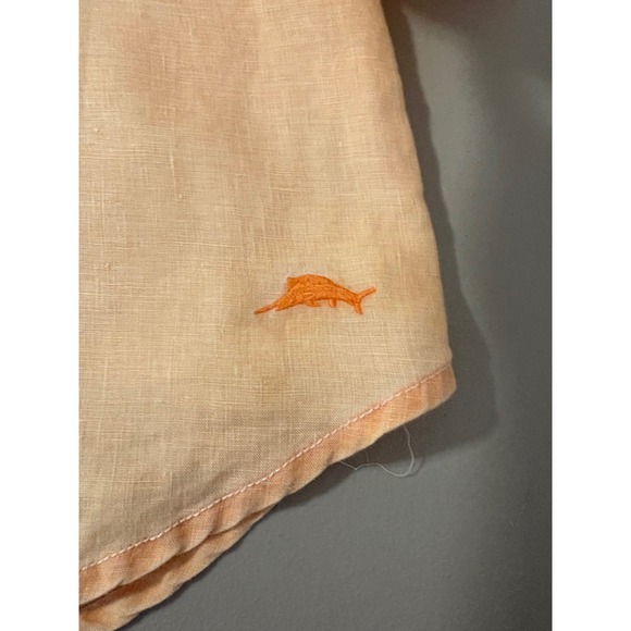Tommy Bahama Relax Linen Shirt Men's M/M Peach Button Down Long Sleeve Boater - Picture 10 of 11